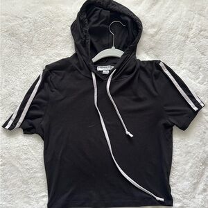 Black Short Sleeve Hoodie with White Stripes